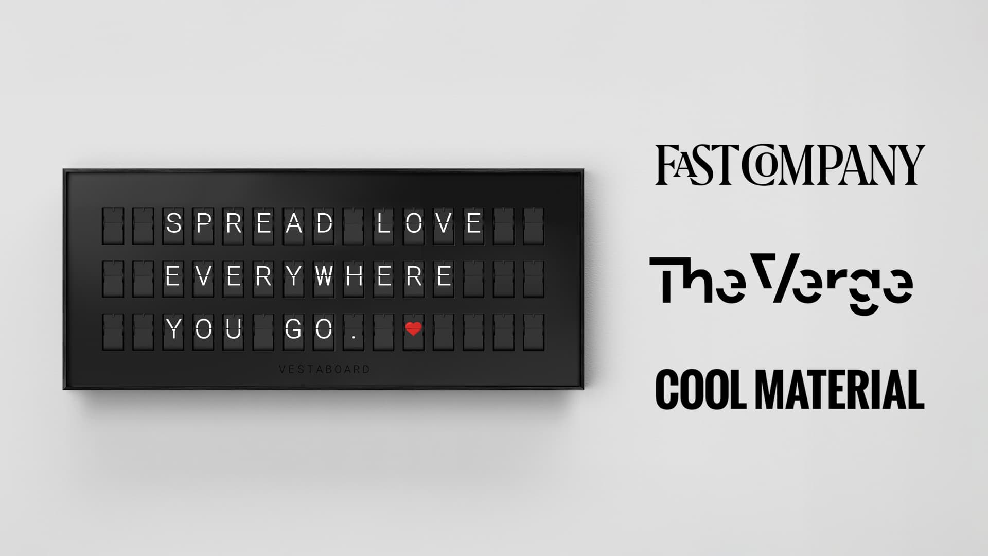 Vestaboard Note featured in The Verge, Fast Company, and Cool Material