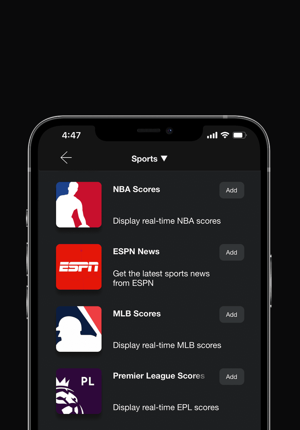 Real-time sports scores for all your teams
